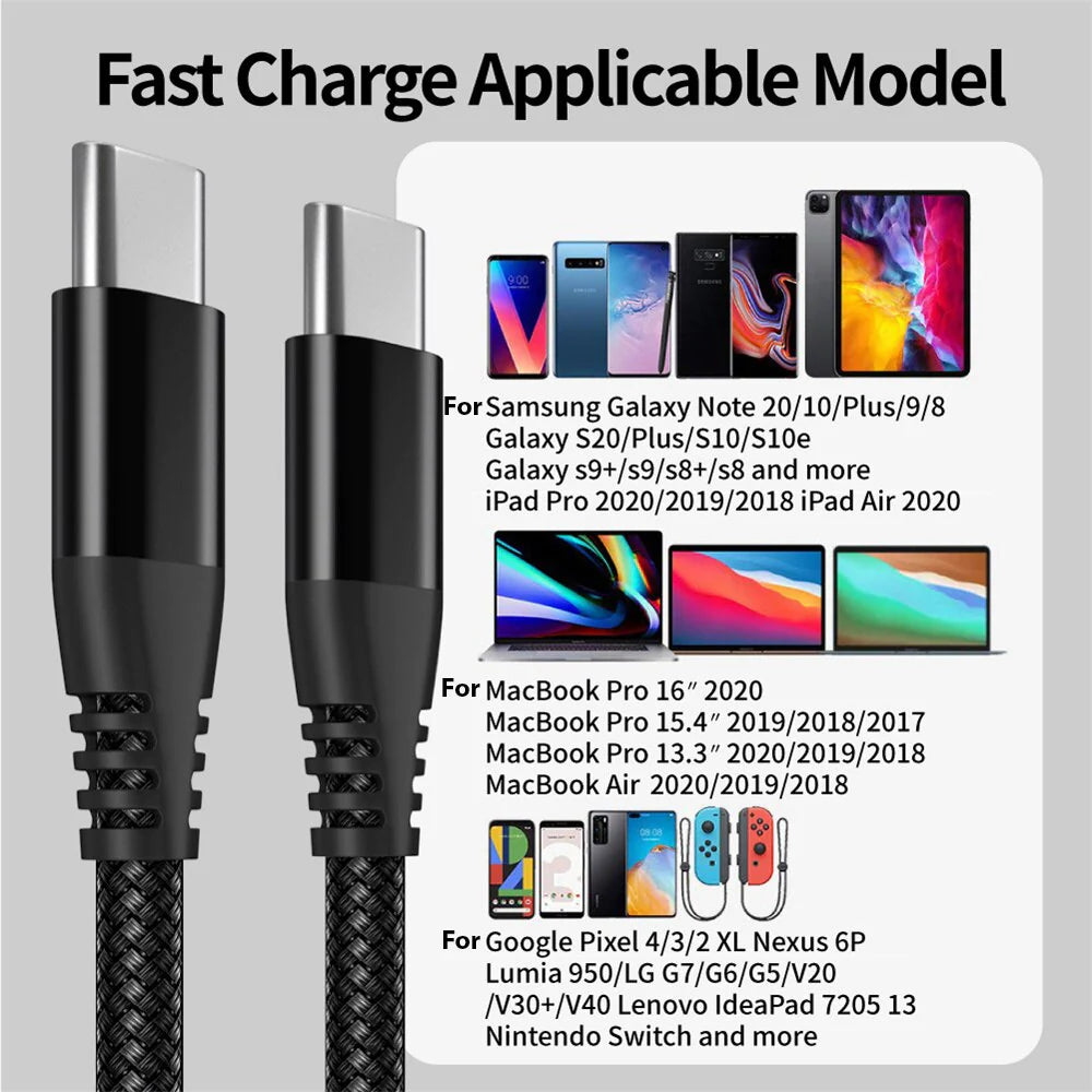 USB-C to USB-C Cable Male Type-C Cable Cord Fast Charger Charging Data Sync