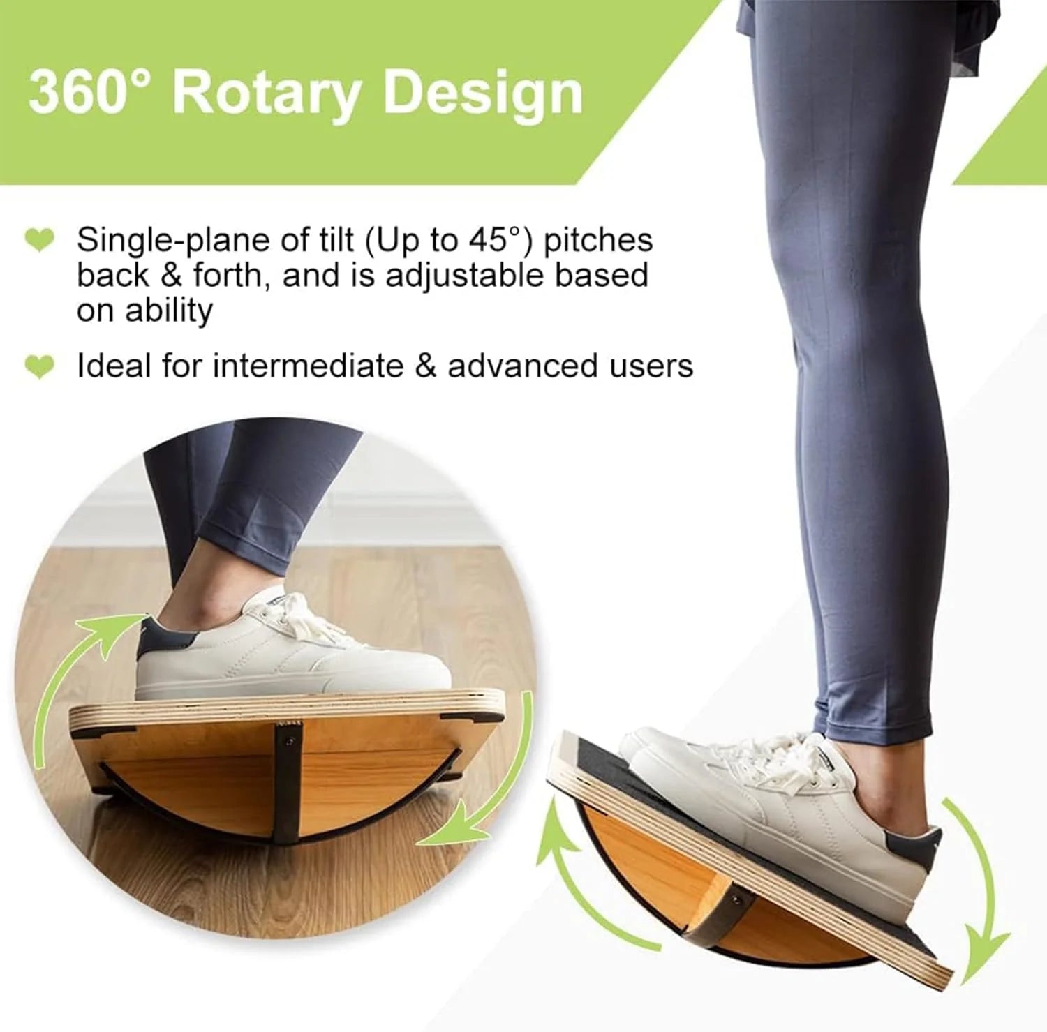 Professional Wooden Balance Board, Rocker Board, Wood Standing Desk Accessory, Balancing Board for under Desk, anti Slip Roller, Core Strength, Stability, Office Wobble Boards