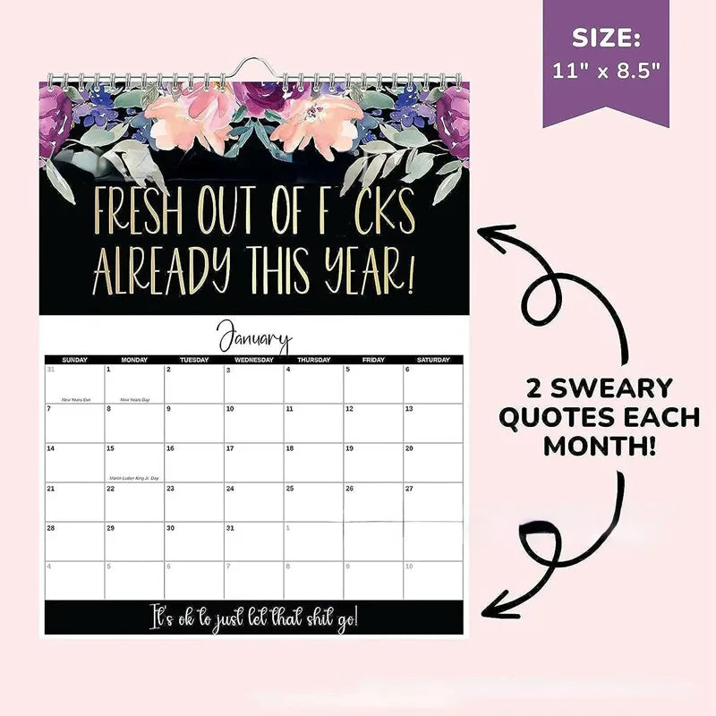 2025 Calendar for Tired-Ass Women Swear Word 12 Month Weekly Daily Wall Planner