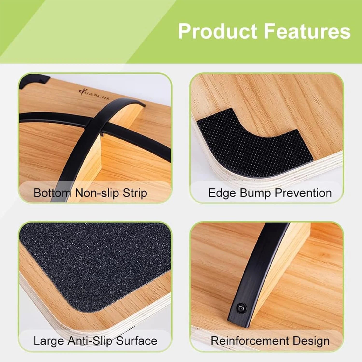 Professional Wooden Balance Board, Rocker Board, Wood Standing Desk Accessory, Balancing Board for under Desk, anti Slip Roller, Core Strength, Stability, Office Wobble Boards