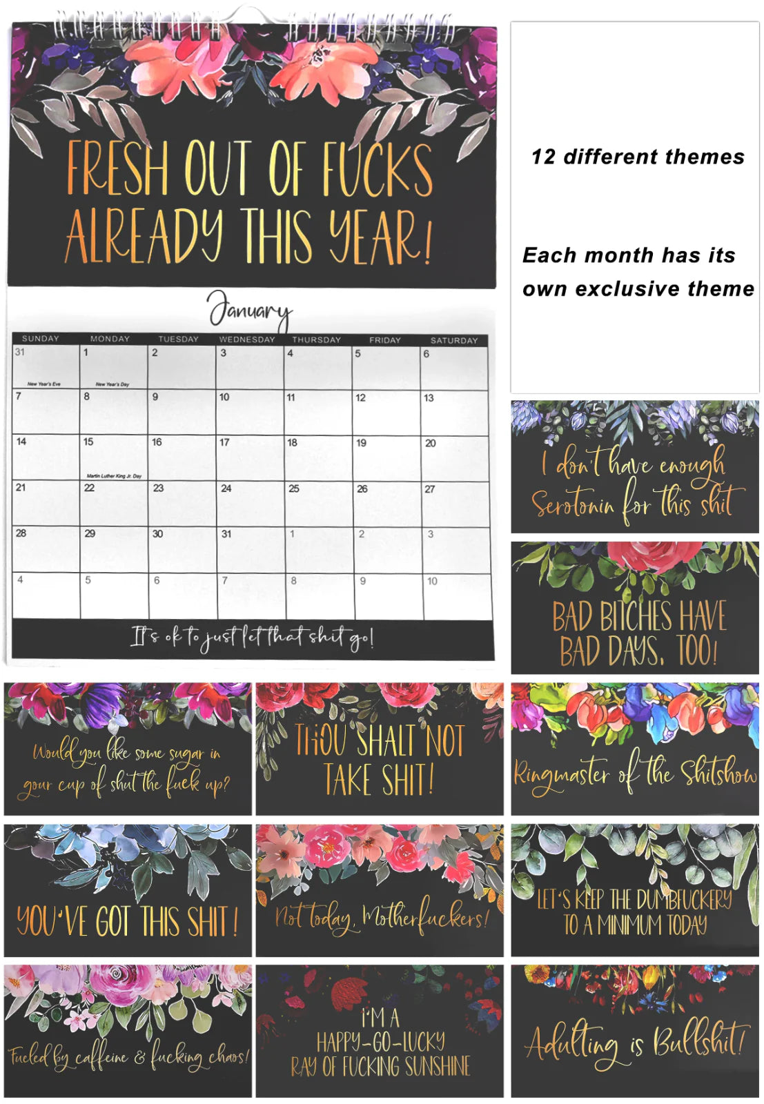 2025 Calendar for Tired-Ass Women Swear Word 12 Month Weekly Daily Wall Planner