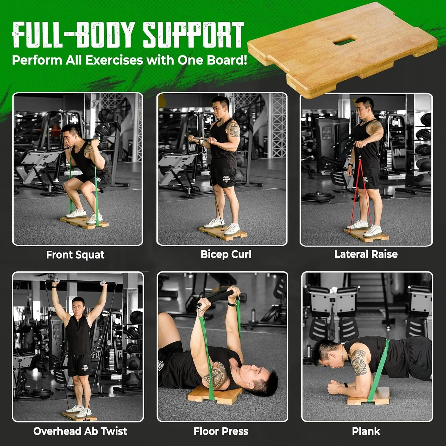 Wood Fitness Board, Exercise Platform or Wooden Exercise Board for Resistance Band Exercises, Resistance Band Workout, Stretching, Strength, Flexibility and Balance for Total Body Home Gym