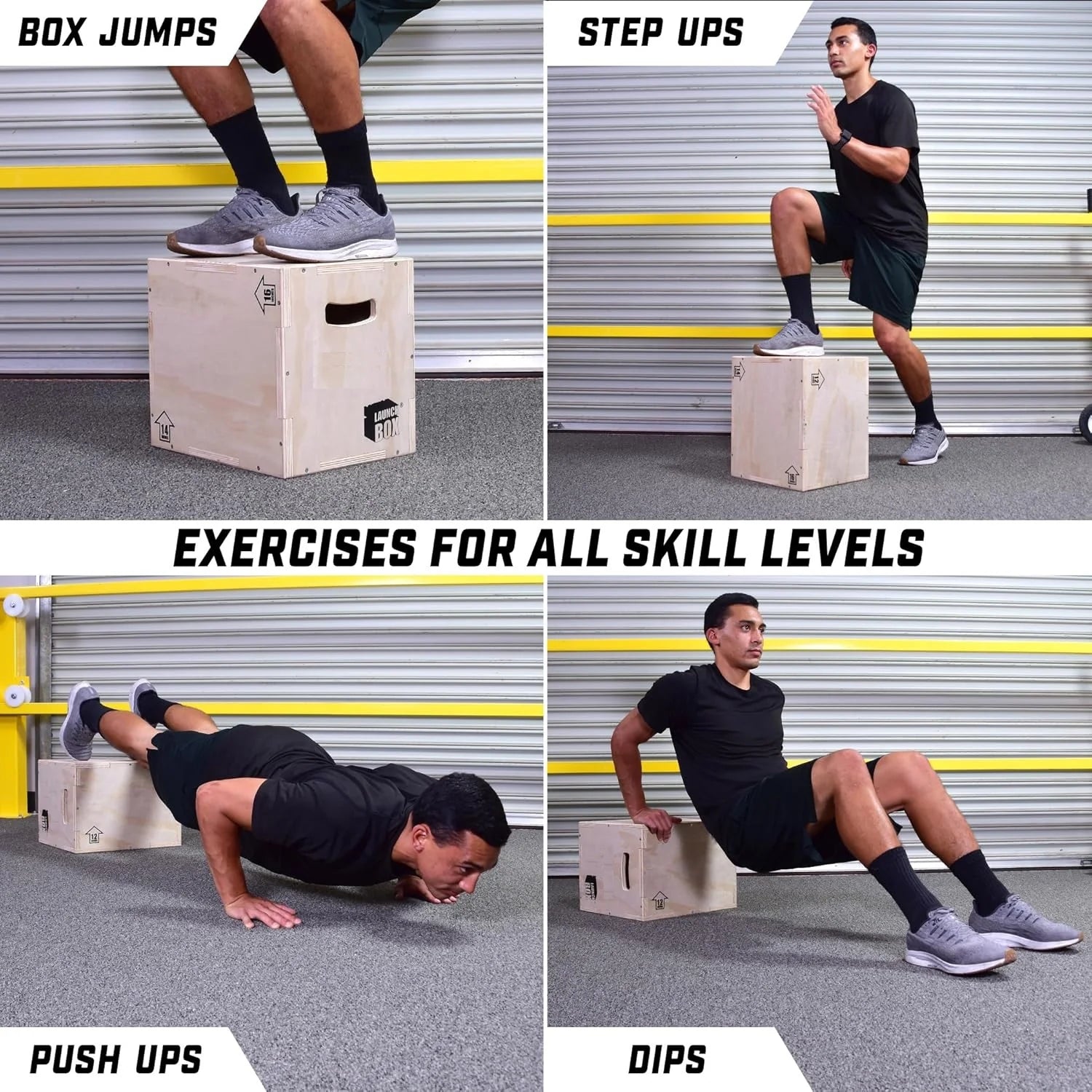 Fitness 3-In-1 Plyo Jump Box - Small, Standard, or XL - Launch Box Exercises for All Skill Levels